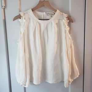 Anthropologie White 100% linen flower crochet